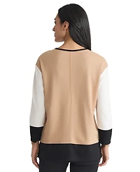 Jones New York Petite Long Sleeve Crew Neck Colorblock Top