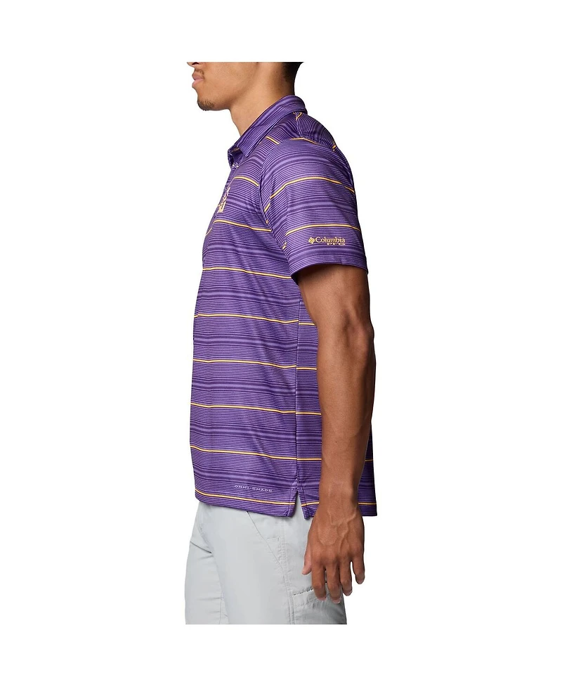 Columbia Men's Purple Lsu Tigers Pfg Super Terminal Tackle Omni-Shade Stripe Polo Shirt