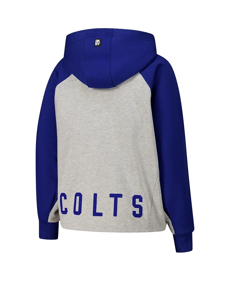 Dkny Women's Gray/Royal Indianapolis Colts Joy Cropped Raglan Pullover Hoodie