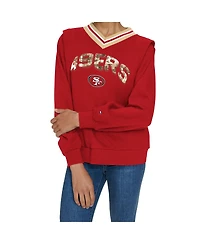Tommy Hilfiger Women's Scarlet San Francisco 49ers Alice V-Neck Pullover Sweatshirt
