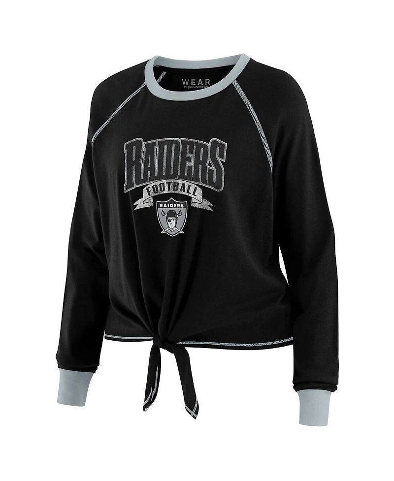 Wear by Erin Andrews Women's Black/Gray Las Vegas Raiders Plus Size Tie-Front Long Sleeve Top
