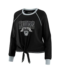 Wear by Erin Andrews Women's Black/Gray Las Vegas Raiders Plus Size Tie-Front Long Sleeve Top