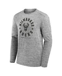 Fanatics Men's Heather Gray Milwaukee Bucks Nba Hoops for Troops Long Sleeve T-Shirt