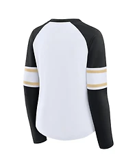 Fanatics Women's White/Black New Orleans Saints Redzone Blitz Package Raglan Lace-Up V-Neck Long Sleeve T-Shirt
