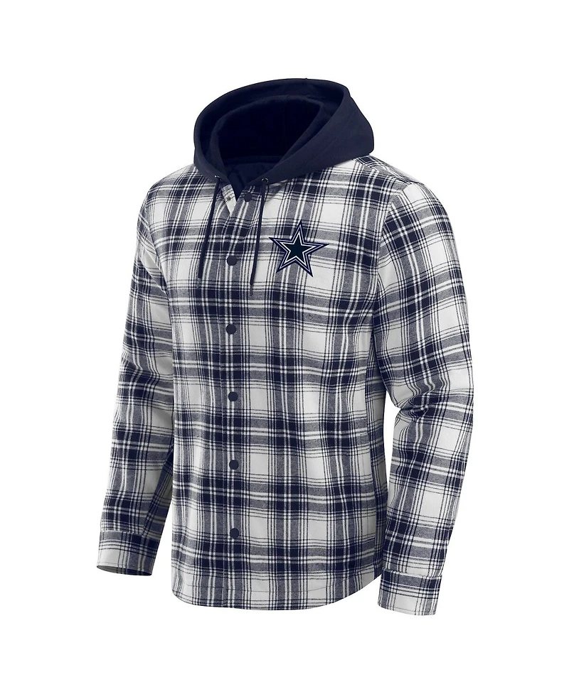 Darius Rucker Collection by Fanatics Men's Navy Dallas Cowboys Plaid Flannel Quilted Full-Snap Hooded Shacket