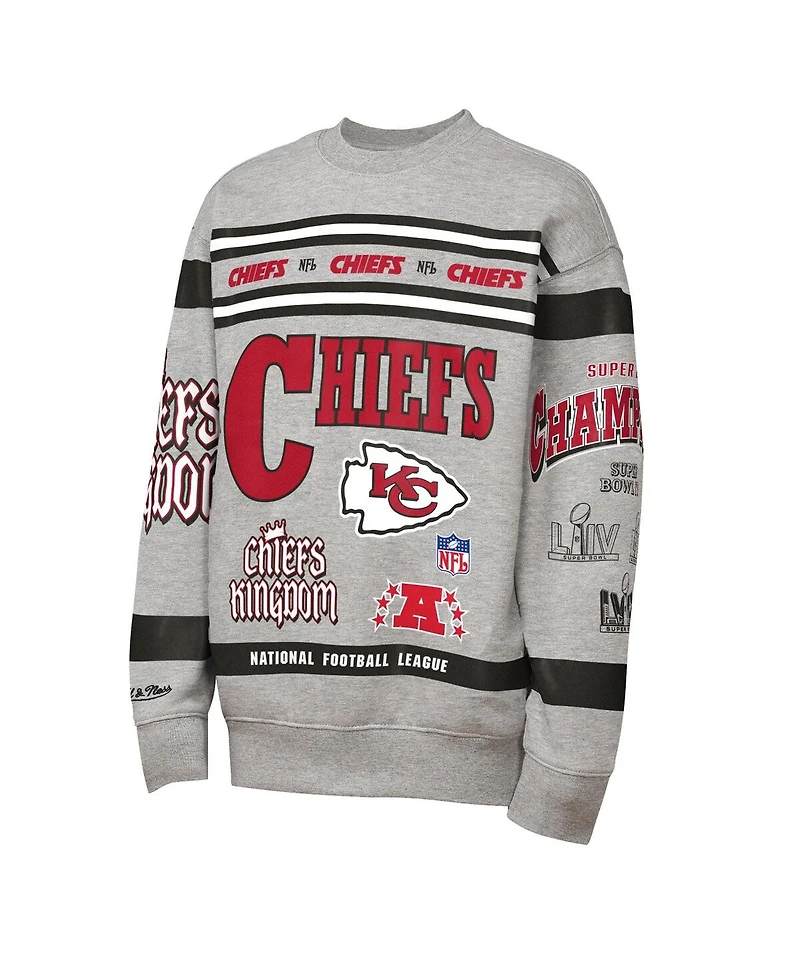 Mitchell & Ness Big Boys and Girls Gray Kansas City Chiefs Throwback All-Over Print Fleece Sweatshirt