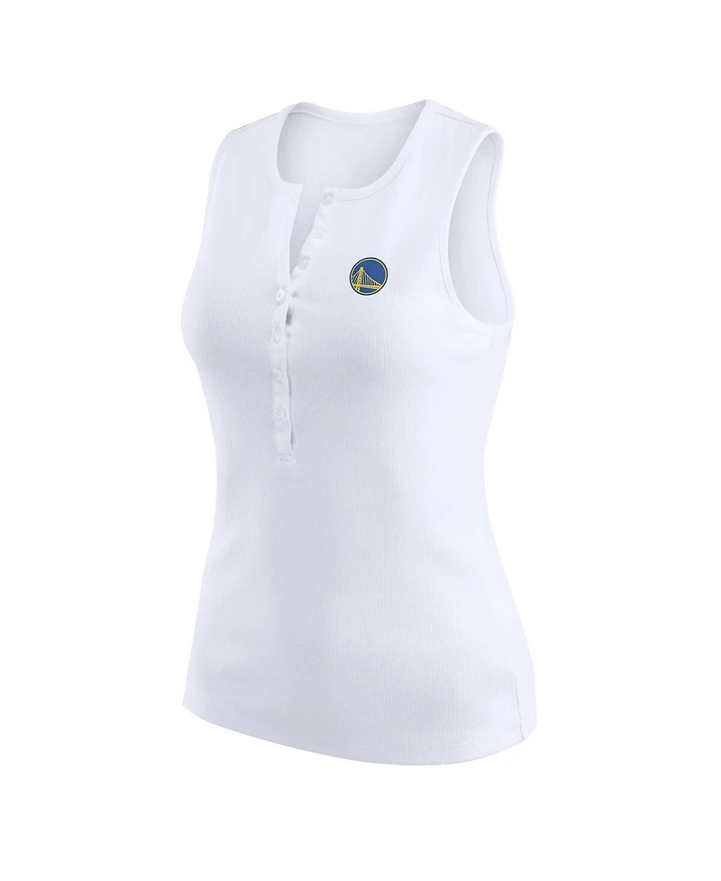 Wear by Erin Andrews Women's White Golden State Warriors Rib-Knit Henley Tank Top