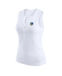Wear by Erin Andrews Women's White Golden State Warriors Rib-Knit Henley Tank Top