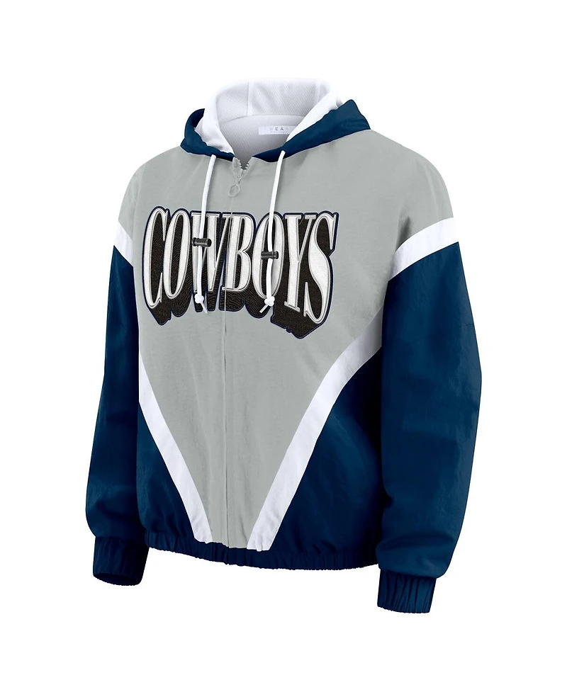 Wear by Erin Andrews Women's Navy/Gray Dallas Cowboys Plus Retro Crinkle Full-Zip Windbreaker Jacket