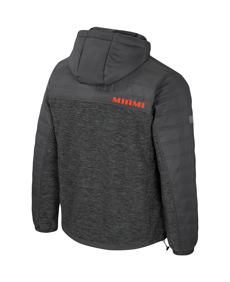 Colosseum Men's Charcoal Miami Hurricanes Nightman Full-Zip Hoodie Puffer Jacket