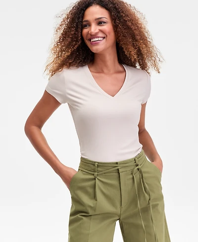 I.n.c. International Concepts Women's Drapy Ribbed V-Neck Top, Exclusively at Macy's
