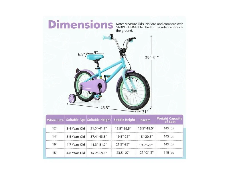 16 Inch Kids Bike with Adjustable Handlebar and Saddle