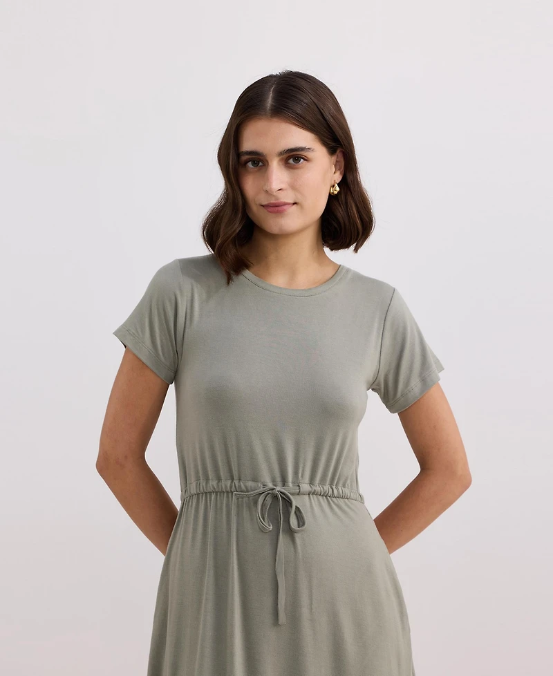 Reistor Women's Drawstring Short T-shirt Dress Light Olive