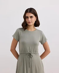 Reistor Women's Drawstring Short T-shirt Dress Light Olive