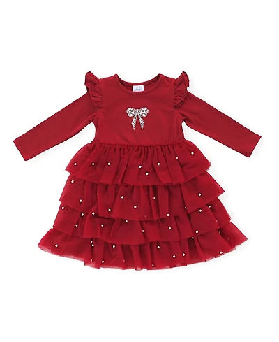 Sweet Wink Toddler Girls Christmas Pearl Long Sleeve Tutu Dress