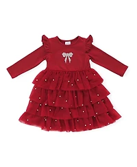 Sweet Wink Toddler Girls Christmas Pearl Long Sleeve Tutu Dress