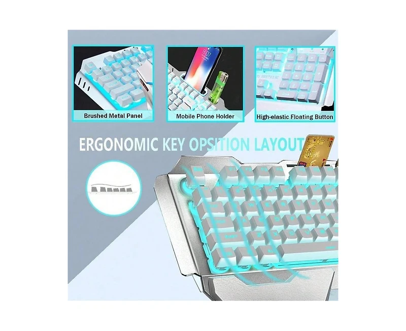 Wireless Gaming Keyboard and Mouse Combo - Backlit Keyboard with Rechargeable 3000mAh Battery,Removable Wrist Rest and 7 Color Mute Mouse