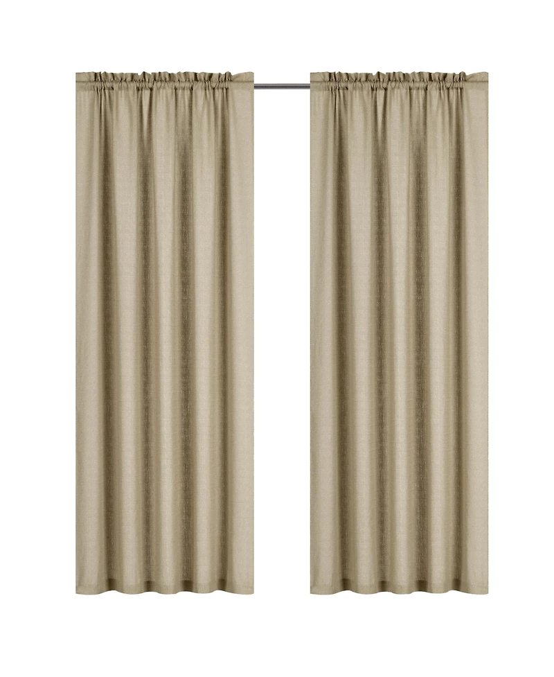 Kate Aurora 1 Piece Flax Semi Sheer Rod Pocket Beige Linen Curtain Panel