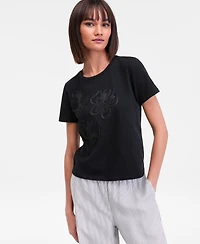 I.n.c. International Concepts Women's Floral Soutache Cotton T-Shirt, Macy's Exclusive