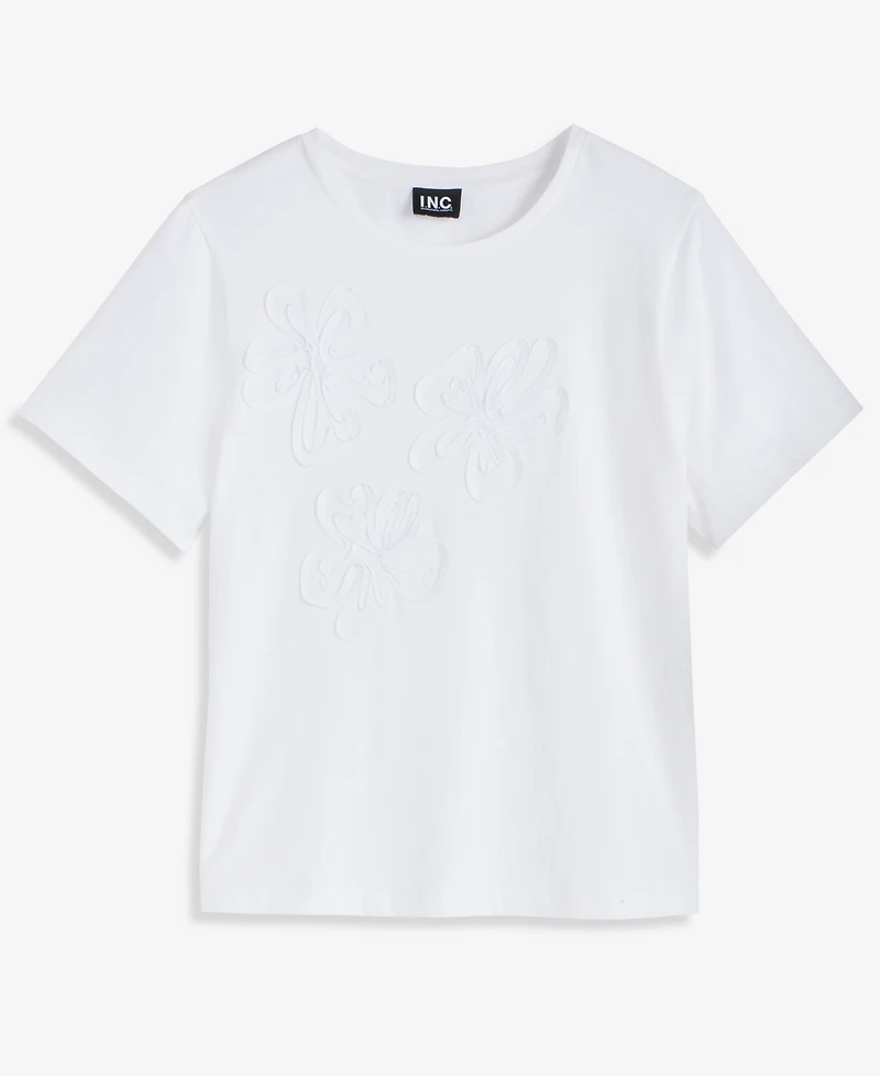 I.n.c. International Concepts Women's Floral Soutache Cotton T-Shirt, Macy's Exclusive