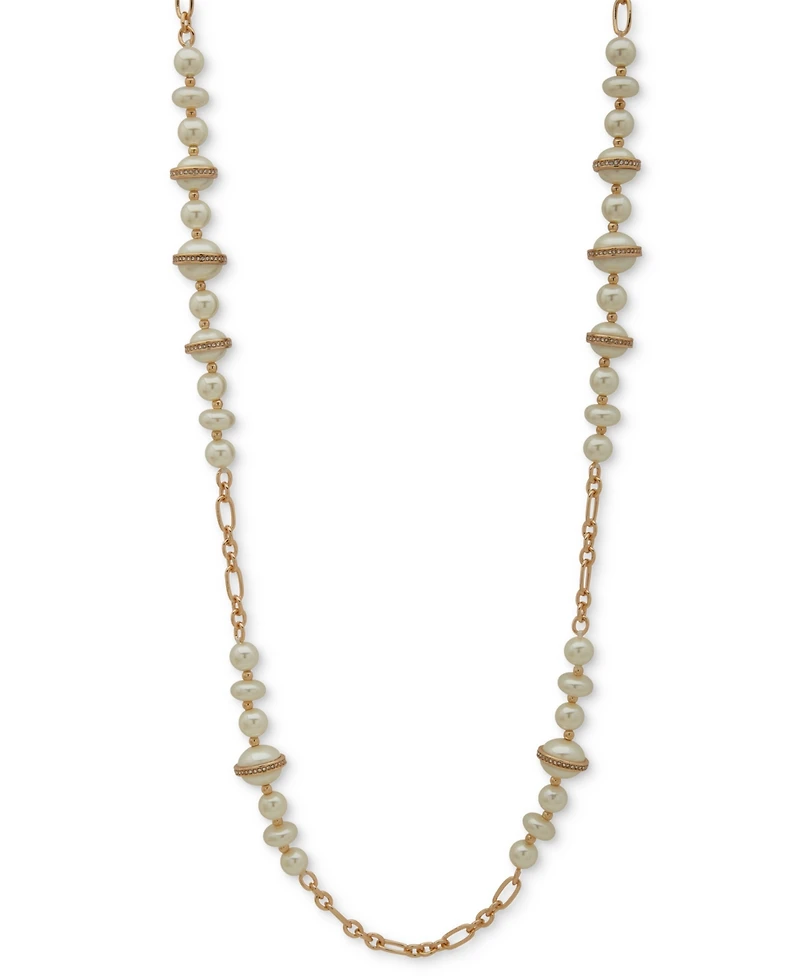 Anne Klein Imitation Pearl Gold-Tone Lentil Chain Necklace
