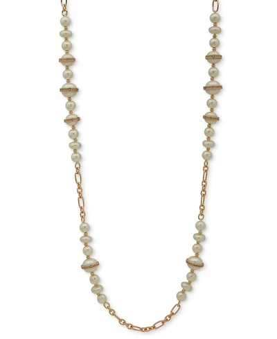 Anne Klein Imitation Pearl Gold-Tone Lentil Chain Necklace