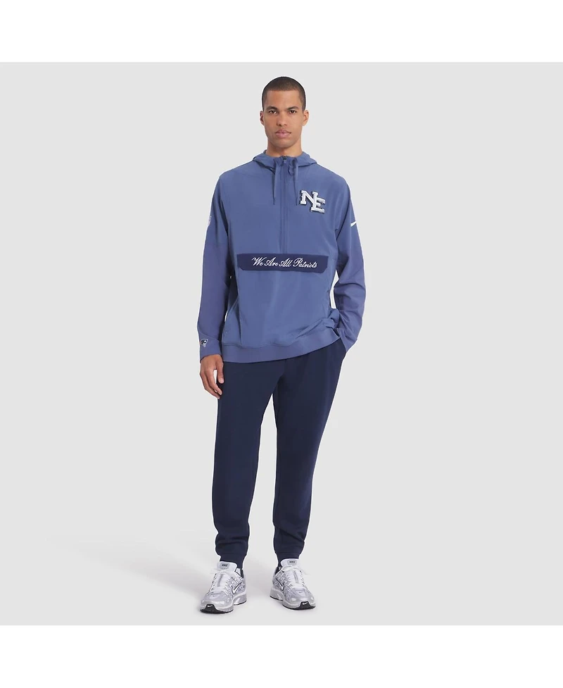 Nike Men's Storm Blue New England Patriots 2025 Rivalries Collection Sideline Anorak Half-Zip Hoodie Jacket
