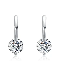 Genevive 14K Gold Plating or White Gold Plating Clear Moissanite Drop Hoop Earrings