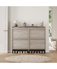 Shoe Cabinet with 4 Flip Drawers, Wooden Shoe Organizer with Adjustable Shelf, Shoe Storage for Entryway