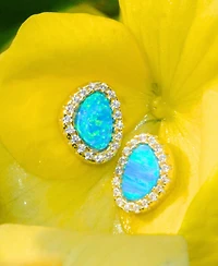 Kamaria Pebble Stud Earrings With Lab-Grown Opal 14k Gold Plated Sterling Silver