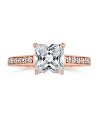 Bling Jewelry Classic 2.5CT Princess Cut Cz Solitaire Promise Ring with Pave Side Stones Rose Gold Plated Sterling Silver