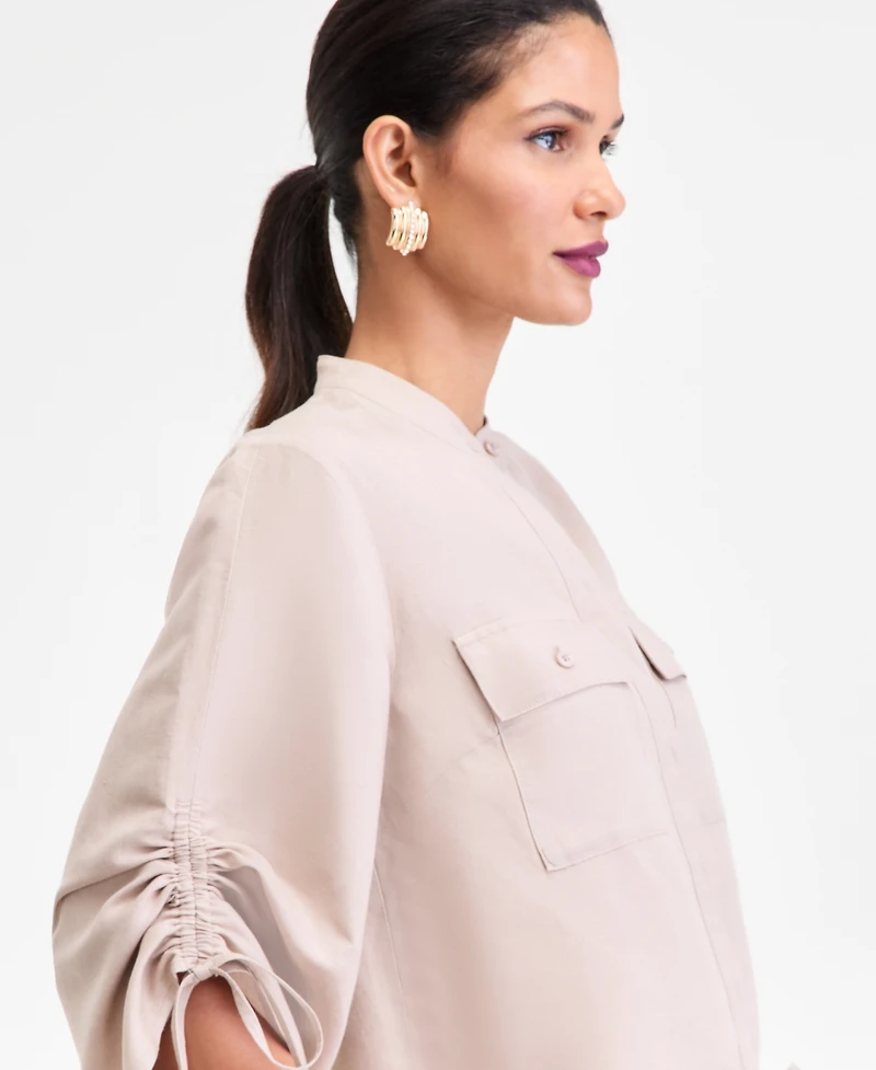 I.n.c. International Concepts Women's Tie-Sleeve Chambray Tie-Waist Blouse, Macy's Exclusive