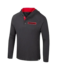 Colosseum Men's Charcoal Nebraska Huskers Dujour Ralgan Long Sleeve Henley Hoodie T-Shirt