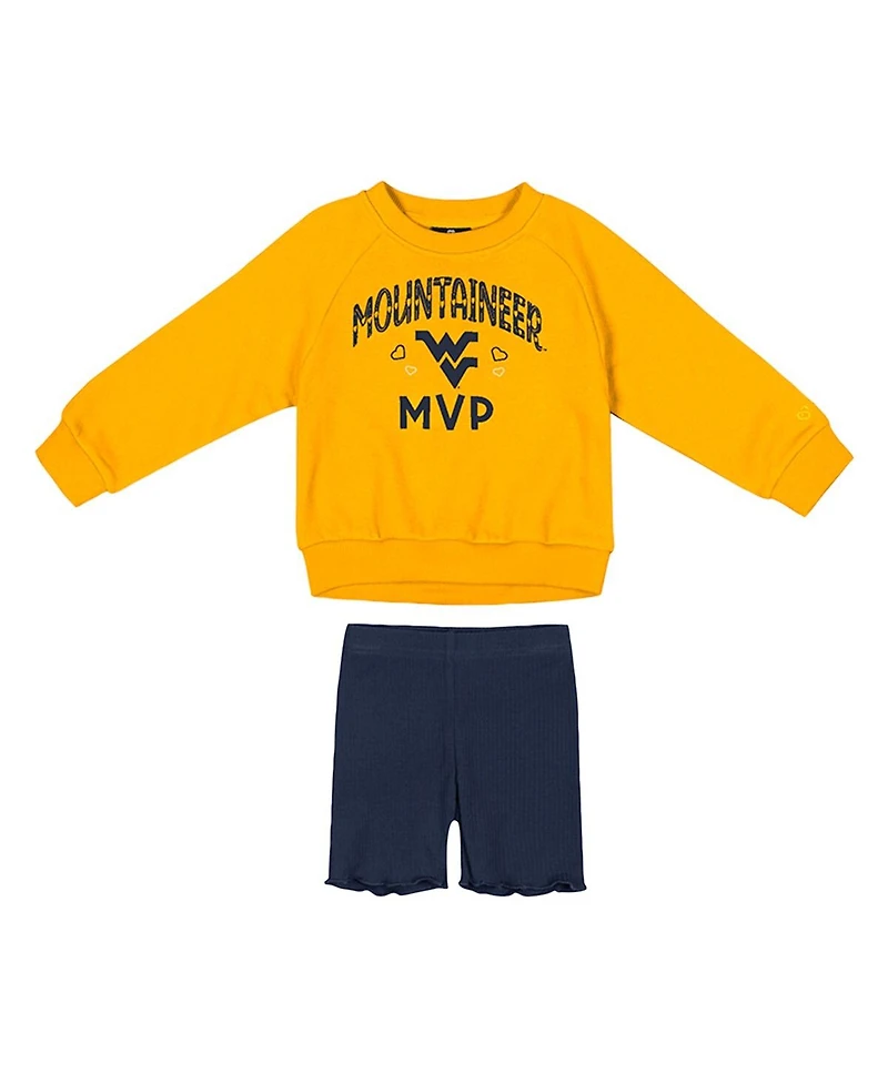 Colosseum Girls Toddler 2-Piece Gold/Navy West Virginia Mountaineers Beta Fleece Sweatshirt and Shorts Set