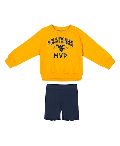 Colosseum Girls Toddler 2-Piece Gold/Navy West Virginia Mountaineers Beta Fleece Sweatshirt and Shorts Set