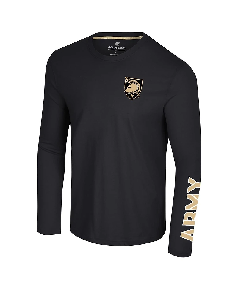 Colosseum Men's Black Army Knights Logo Lockup 3-Hit Active Blend Long Sleeve T-Shirt