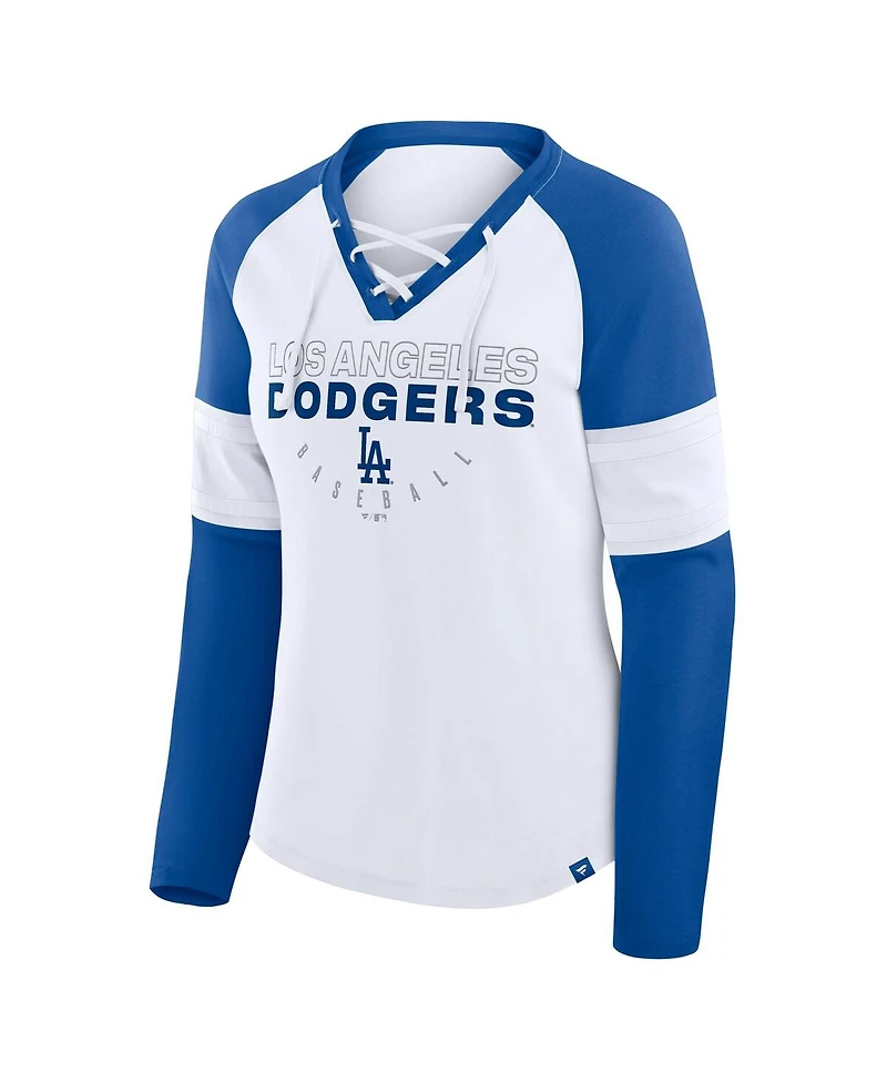 Fanatics Women's White/Royal Los Angeles Dodgers Blitz Package Raglan Lace-Up V-Neck Long Sleeve T-Shirt