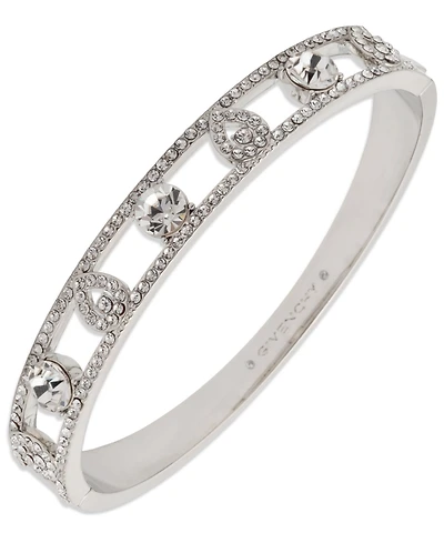 Givenchy Rhodium Crystal Stone Silver-Tone Pear Bangle Bracelet