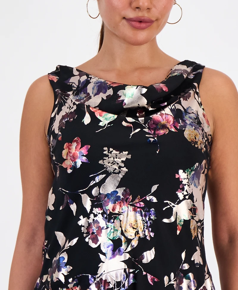 Robbie Bee Petite Foil-Print Cowlneck Midi Dress