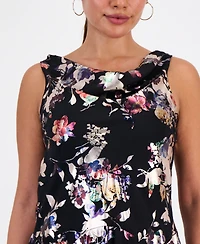 Robbie Bee Petite Foil-Print Cowlneck Midi Dress