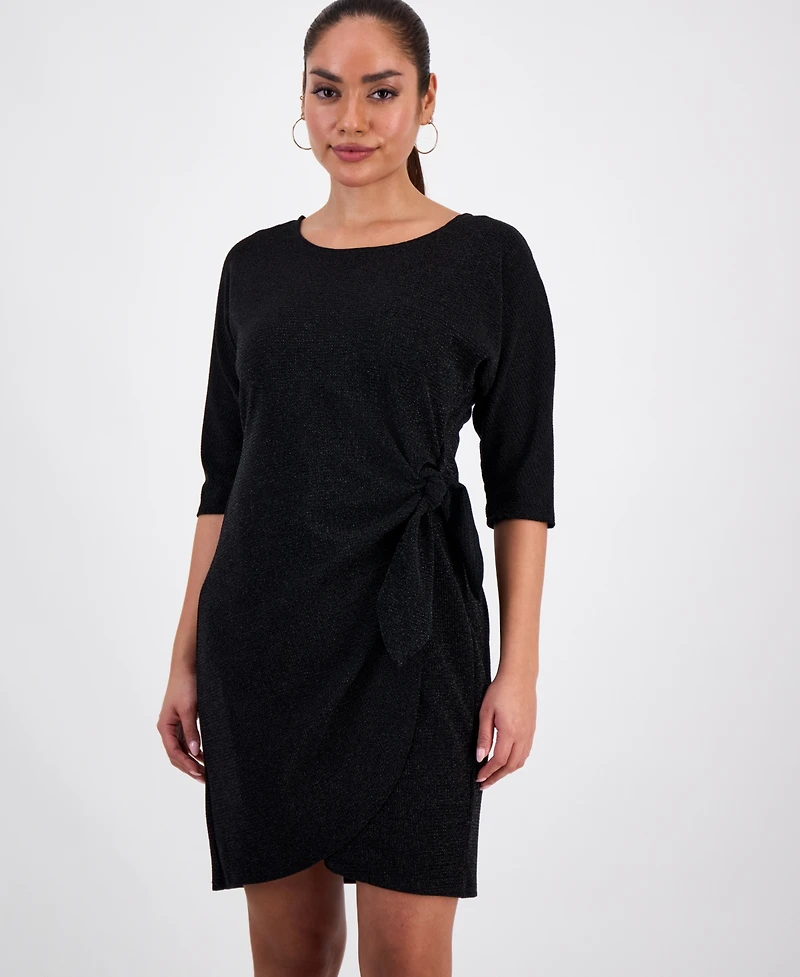 Robbie Bee Petite Glitter-Knit 3/4-Sleeve Sarong Dress