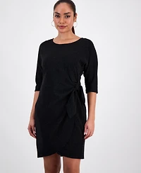 Robbie Bee Petite Glitter-Knit 3/4-Sleeve Sarong Dress