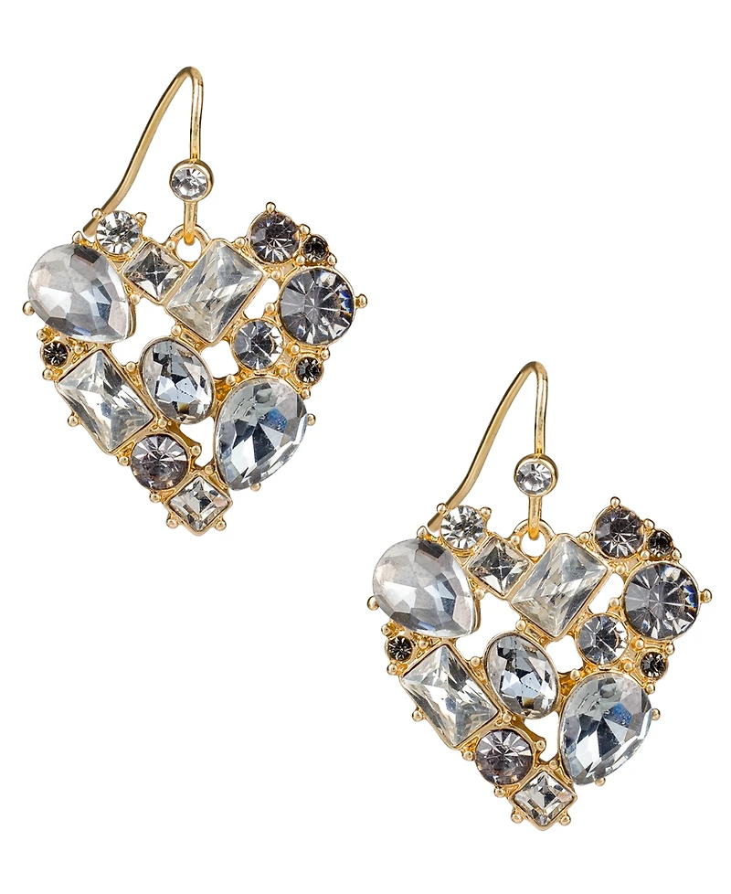 Patricia Nash Multi-Stone Matte Gold-Tone Heart Drop Earrings