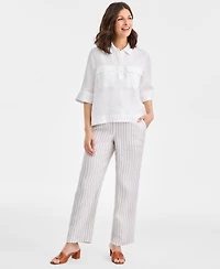 Charter Club Women's 100% Linen Solid Half-Placket Elbow-Sleeve Blouse, Macy's Exclusive