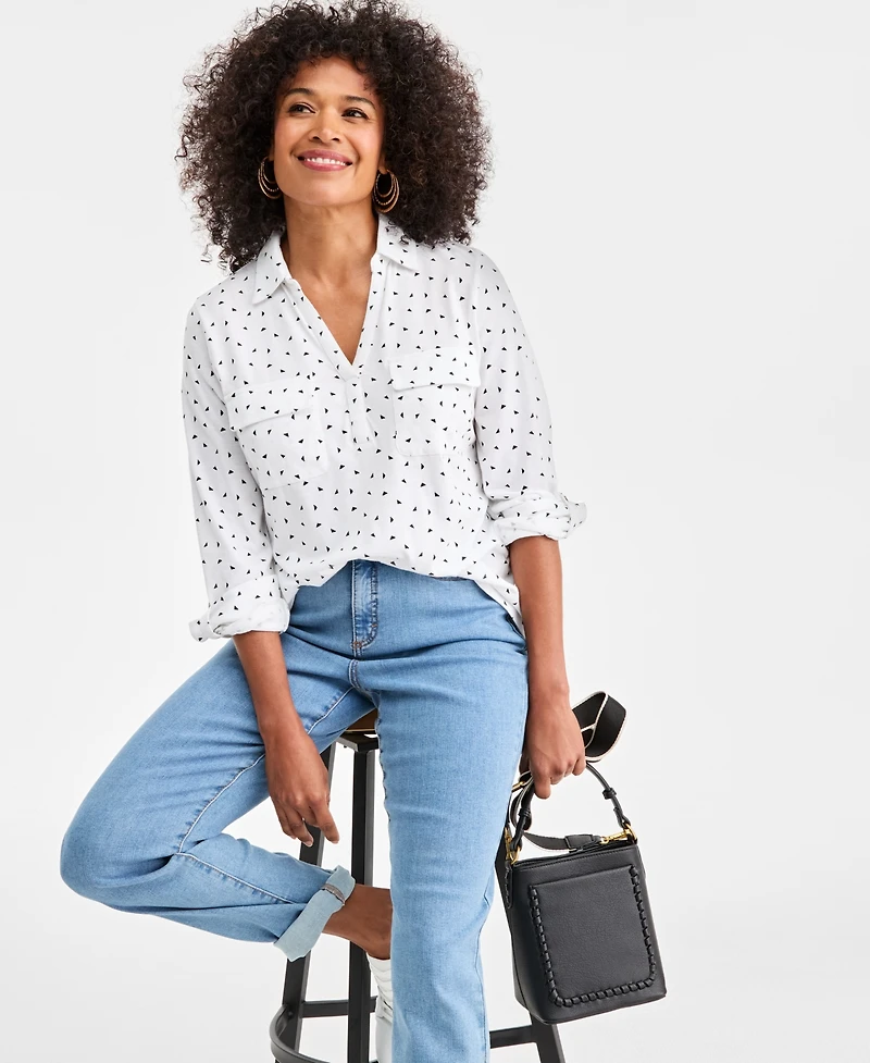 Style & Co Petite Relaxed-Fit Ditsy Geo Shirting Top, Macy's Exclusive