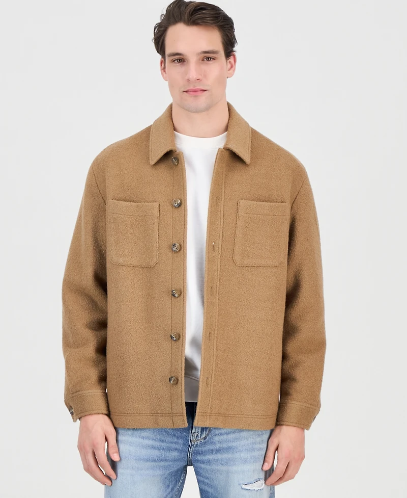 Guess Men's Furry Button-Front Shirt Jacket
