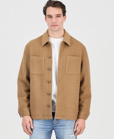 Guess Men's Furry Button-Front Shirt Jacket
