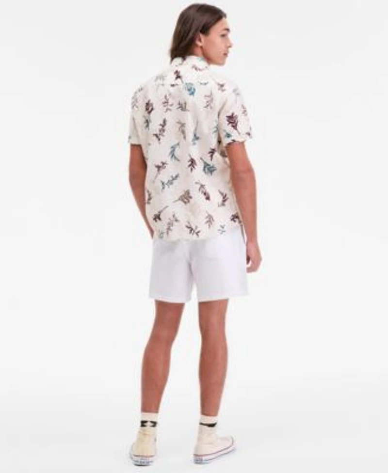 Sun Stone Mens Chase Regular Fit 6 Linen Blend Shorts Orion Leaf Short Sleeve Button Up Shirt Macys Exclusive