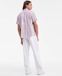 Sun Stone Mens Patio Striped Short Sleeve Button Up Shirt Linen Blend Pants Macys Exclusive