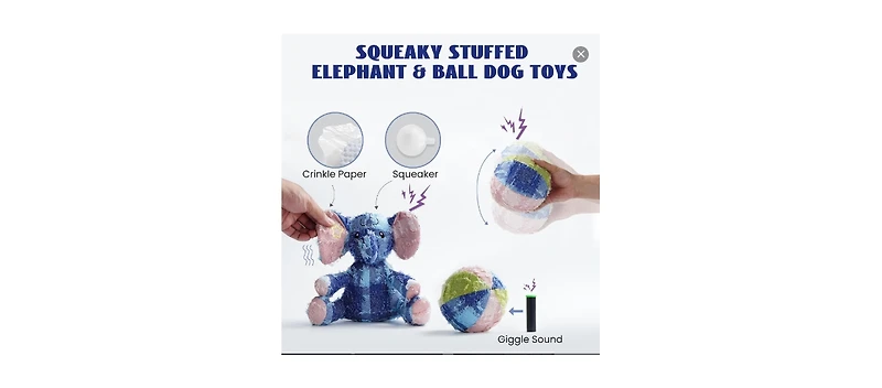 Nocciola Patchwork Pals Elephant & Ball Variety Pack Tough Squeaky Interactive Dog Toy